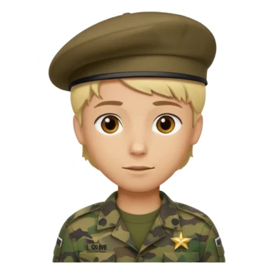a soldier with short blonde hair in camo male in a beret  sticker