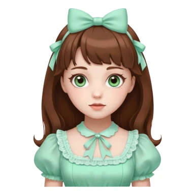sweet lolita with brown hair, amber eyes, white skin, wearing a mint green dress sticker