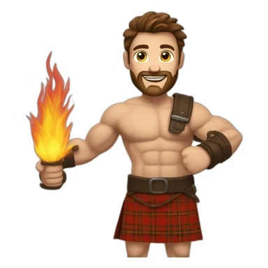monty starting fire wearing a kilt flexed bicep muscle brown haired sticker