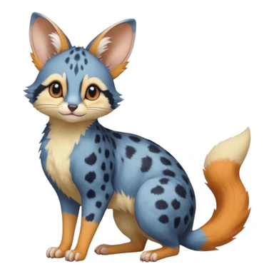 Blue, orange-pointed, soft realistic romantic vintage antique divine beautiful elegant pretty precious cute young youthful  Fakémon-Pokémon-opossum-feline-mouse-serval-caracal-chinchilla-Minccino-Cinccino-Meowstic-rodent-hybrid-creature with a big fluffy bushy tail (full body) sticker