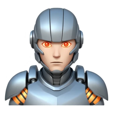 mechanical armored man portrait, head and shoulders only, futuristic metal armor, glowing energy lines, robotic shoulder plates, intense expression, sci-fi warrior vibe, 3D cartoon style, mobile game icon style, clean background, no text, no watermark
  sticker