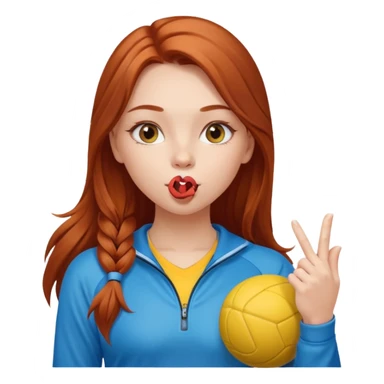 A cute ukrainian girl, with long auburn hair, playing sports, she's blowing a kiss. sticker