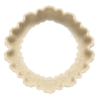Beige scalloped tray with a lace object sticker