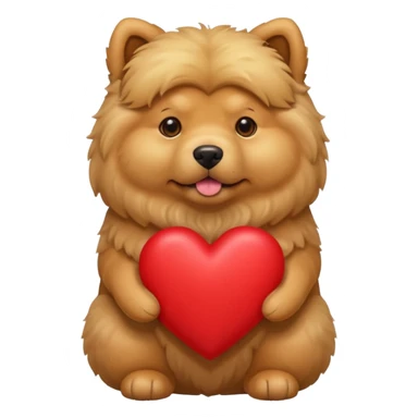 A dog holding a large heart (modeled after a Golden Chow) sticker
