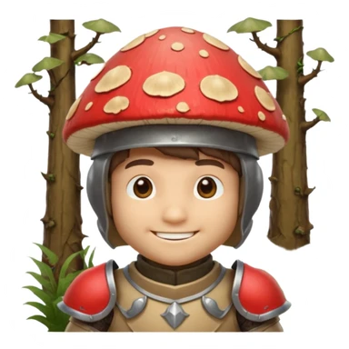 mushroom knight portrait, head and shoulders only, helmet made entirely of a large mushroom cap, textured mushroom surface, tiny fantasy armor collar, heroic smile, magical forest vibe, 3D cartoon, mobile game icon style, clean background, no text, no watermark
 
 sticker