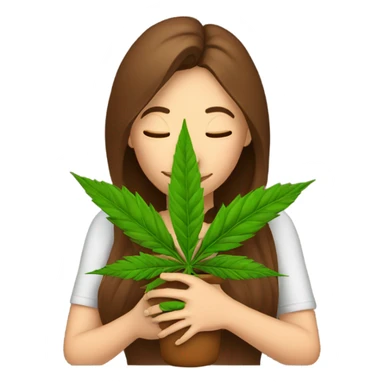 Woman with brown hair hugging marijuana plant sticker