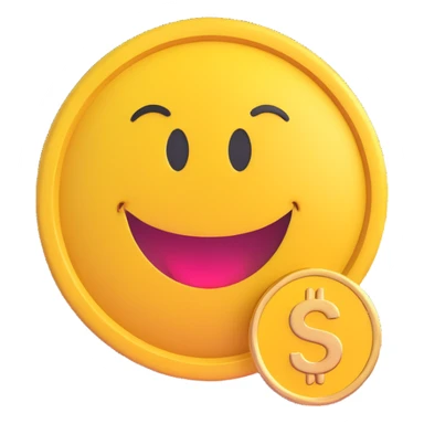 3D smiley emoji, round shape, gold coin, lucky face sticker