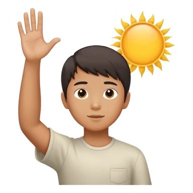 Asian boy direct his left arm on the sun  sticker