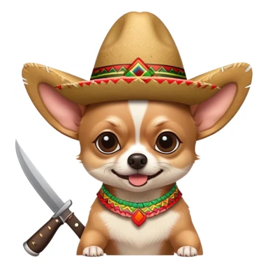 Chihuahua con sombrero mexicano y un machete en la mano sticker