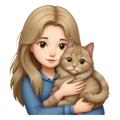 A long-haired girl hugs a British longhair cat tightly sticker