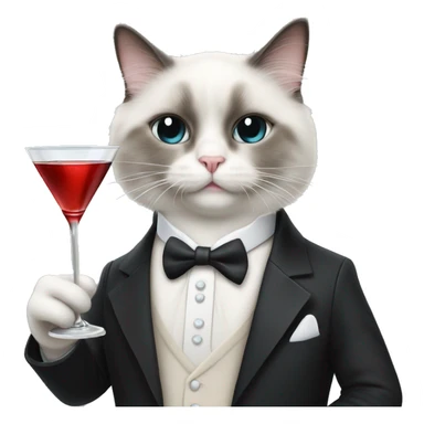 Ragdoll cat wearing tuxedo holding a martini with a mouse straw  sticker