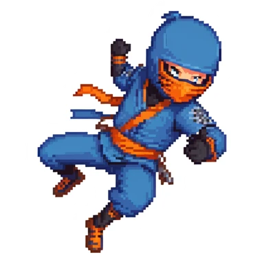 masked ninja with blue costume in dynamic pose sticker