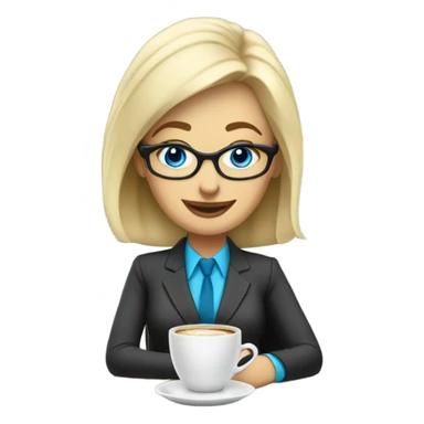 Corporate blonde boss lady with glasses happy blue eyes sitting at a desk drinking coffee  sticker