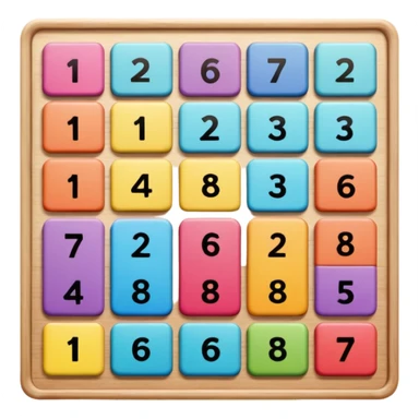 A square toy that can hold 4 internal squares across and 4 internal squares down, resulting in 16 spaces, with only 15 spaces filled with a square. Each internal square holds a number so that when moved around and lined up appropriately it lists the numbers 1 through 15 in order.  sticker