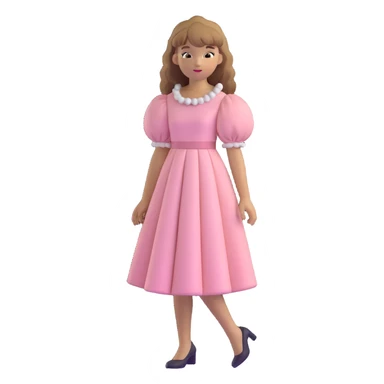 white or light brown girl with bangs, long light brown hair with curly blonde highlights, wearing a pastel pink dress with puff sleeves sticker