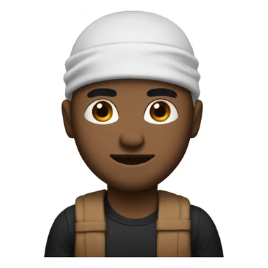 Criminal with black and white shirt with a headband on his eye and. Brown beanie sticker