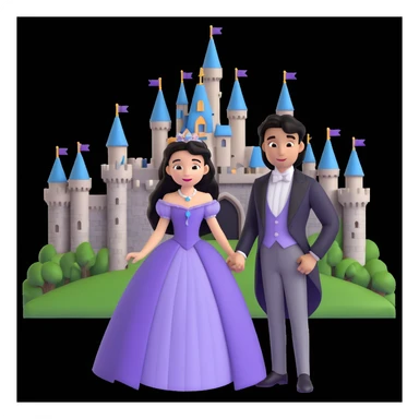 prince and princess Disney dress close up photo in castle background sticker