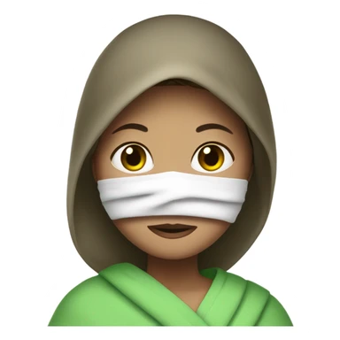 girl with brown hair with her hair in a white towel with a green face mask on sticker