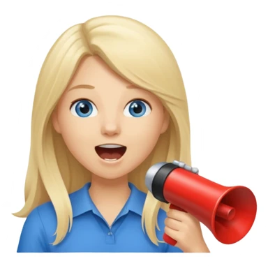 blue eyes blonde girl yelling into megaphone saying timeout long hair smiling sticker
