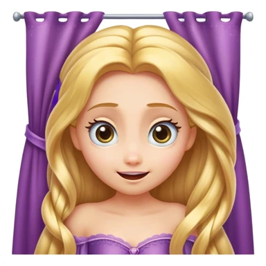 Cinematic Adorable Rapunzel Portrait Emoji, Playfully peeking out from behind a curtain of hair, big sparkling eyes, cheeks flushed with excitement, exuding charm and innocence, an absolute delight! sticker