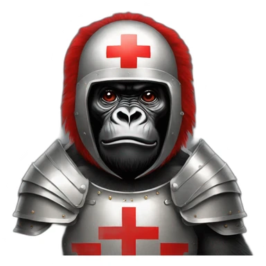 Gorilla wearing a Crusader armor with the holy red Cross sticker