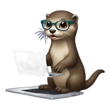 female vet otter with glasses use a macbook sticker