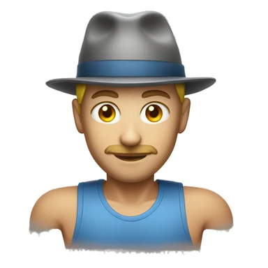 One caucasian headshot glowing with health and wearing a tanktop, hat and zinc on the nose  sticker