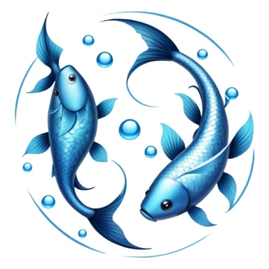 The zodiac symbol Pisces. Two fish in a “yin-yang” formation. One fish’s head is by the other fish’s tail, and vice versa forming a hoop sticker