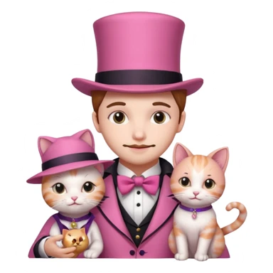 Aesthetic pink teddy magician couple and their pet cat sticker