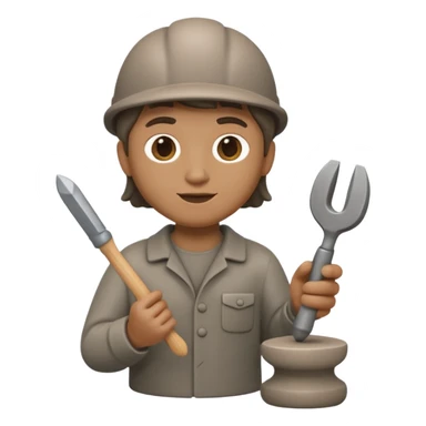Apple Memoji-style 3D emoji of a sculptor with a small statue and chisel, smooth gradients, rounded edges, no background.during sculpting rock sticker