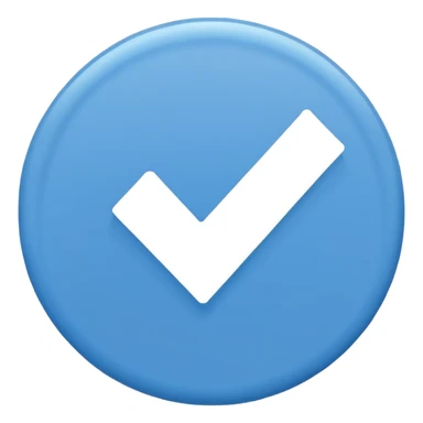 Simple icon, blue circle with a white checkmark in the center, clean white background, flat design, minimal style, clear and sharp, no text, no shadow. sticker
