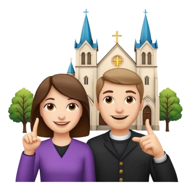 couple pointing to a church in the background sticker