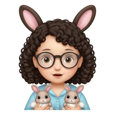 bunny ear wearing small baby dark haired curly spectacled sticker
