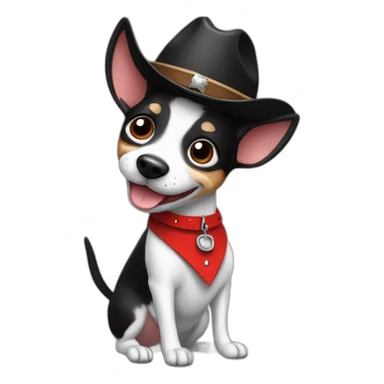senior rat terrier wearing a cowboy hat and red collar smiling no brown (black and white) thumbs up sticker
