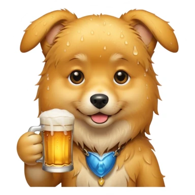 A dog holding a beer sticker