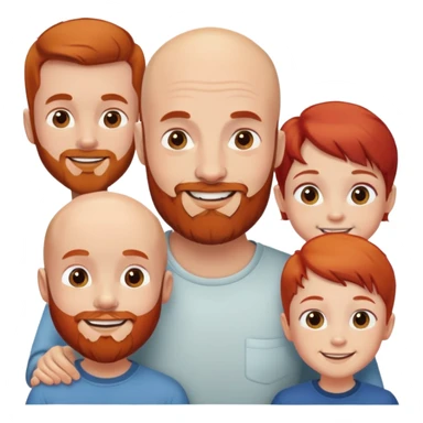 On the top level: smiling bald man with the beard, smiling redhead woman.  On the bottom level: three smiling little boys without beards sticker