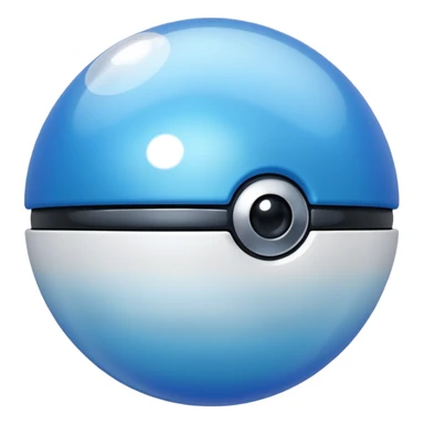 blue pokeball emoji, top half is a more saturated blue, bottom half is white, black stripe, with a white sheen, with a pearlescent finish, with a bubble effect sticker