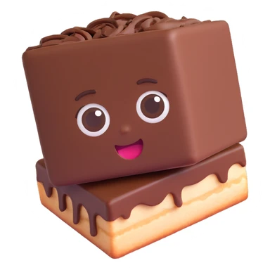 Rectangular chocolate mini pastry, slightly tilted, squished chocolate, crazy wide eyes, open mouth, text above: "ПАСТИЧКА", chibi style, Twitch emoji style, transparent background, colorful sticker