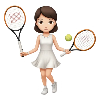 Tennis playing girl in a white dress she is skinny and has brown blackish hair  sticker