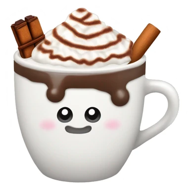 Decorated Christmas mug of hot chocolate with whipped cream and cinnamon sticker