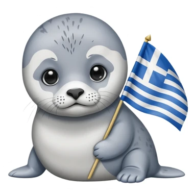 Sad face Baby seal holding Greek flag sticker