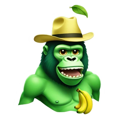 Green gorilla tag character with a banana has a hat sticker