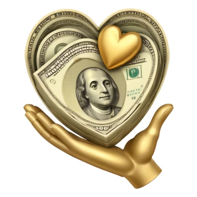 Money holding a heart sticker