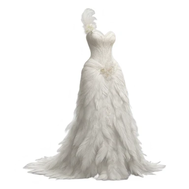 Hyper Realistic ornate Wedding dress displays  with feathers  sticker