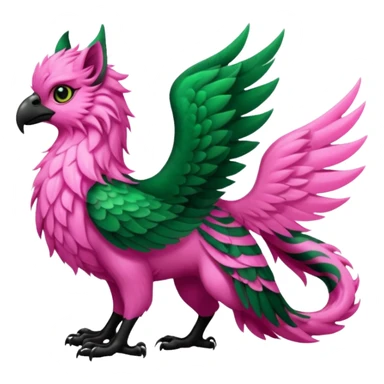 Emerald-green gryphon with a long tufted tail, black beak, pink swirly pattern markings, black claws, black tail, majestic, realistic, furry (full body) sticker