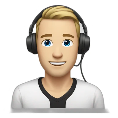 WHITE MAN WITH DARK BLONDE LOW HAIR, RELAXED FACE, BLUE EYES AND A WHITE HEADPHONE, BLACK SHIRT sticker