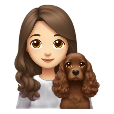 korean girl in long brown hair sits with brown cocker spaniel sticker