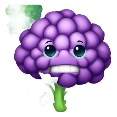  Cheerful purple cauliflower with vibrant green leaves, a cute face with big expressive eyes and a friendly smile, styled in a cartoonish and playful design. sticker