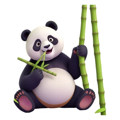 panda eating bamboo in forrest background, close up pose sticker