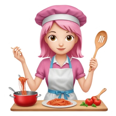 pink girl cooking spaghetti sticker